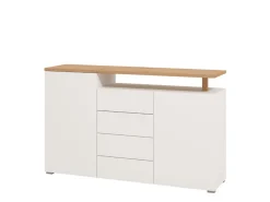 Credenza Bianco Marrone Rovere 4 Ripiani 6 Vani 43x81x138h cm, 3 Ante - Cleburne