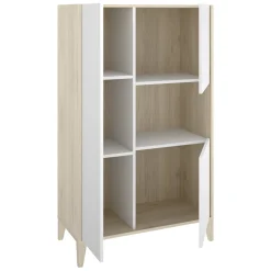 Credenza Bianco Marrone Rovere 4 Ripiani 6 Vani 43x81x138h cm, 3 Ante - Cleburne