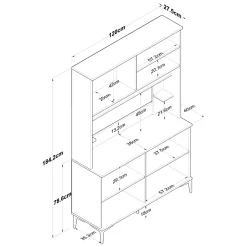 Credenza Bianco Marrone Rovere 4 Ripiani 8 Vani 180x40x79h cm, 4 Ante - Rottaro