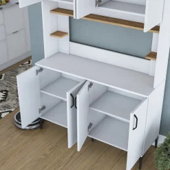 Credenza Bianco Marrone Rovere 4 Ripiani 8 Vani 180x40x79h cm, 4 Ante - Rottaro