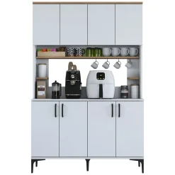 Credenza Bianco Marrone Rovere 4 Ripiani 8 Vani 120x40x187h cm, 8 Ante - Legnaro