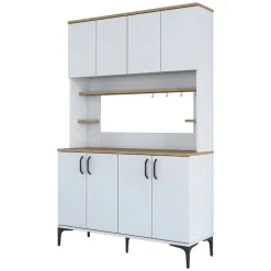 Credenza Bianco Marrone Rovere 7 Ripiani 8 Vani 120x40x184h cm, 8 Ante - Ceccano