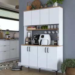 Credenza Bianco Marrone Rovere Nodi 3 Cassetti 2 Ripiani 162x40x85h cm, Apertura Battente e Scorrevole - Ete