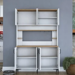 Credenza Bianco Marrone Rovere Nodi 3 Cassetti 2 Ripiani 162x40x85h cm, Apertura Battente e Scorrevole - Ete