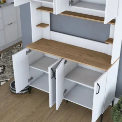Credenza Bianco Marrone Rovere Nodi 3 Cassetti 2 Ripiani 162x40x85h cm, Apertura Battente e Scorrevole - Ete