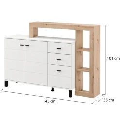 Credenza Bianco Marrone Rovere Nodi 4 Ripiani 6 Vani 30x81x138h cm, 2 Ante - Edgewood