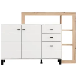 Credenza Bianco Marrone Rovere Nodi 4 Ripiani 6 Vani 30x81x138h cm, 2 Ante - Edgewood