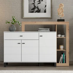 Credenza Bianco Marrone Rovere Nodi 7 Ripiani 2 Cassetti 183x35x101h cm, 4 Ante - Chefch