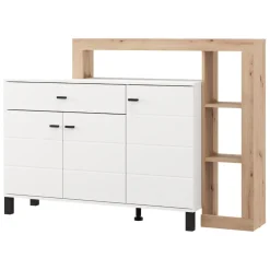 Credenza Bianco Marrone Rovere Nodi 7 Ripiani 2 Cassetti 183x35x101h cm, 4 Ante - Chefch