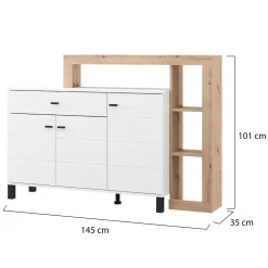 Credenza Bianco Marrone Rovere Nodi 7 Ripiani 2 Cassetti 183x35x101h cm, 4 Ante - Chefch