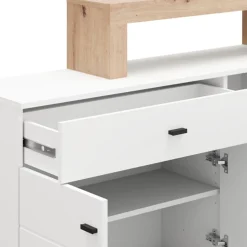 Credenza Bianco Marrone Rovere Nodi 7 Ripiani 2 Cassetti 183x35x101h cm, 4 Ante - Chefch
