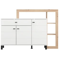 Credenza Bianco Marrone Rovere Nodi 7 Ripiani 2 Cassetti 183x35x101h cm, 4 Ante - Chefch