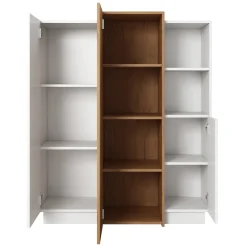 Credenza Bianco Marrone Rovere Nodi 8 Ripiani Apertura Battente 100x45x134h cm, 3 Ante - Gasima