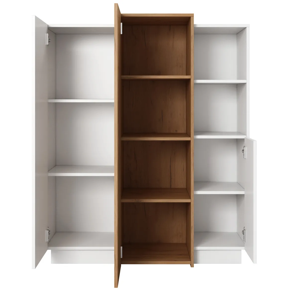 Credenza Bianco Marrone Rovere Nodi 8 Ripiani Apertura Battente 100x45x134h cm, 3 Ante - Gasima