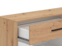 Credenza Bianco Marrone Rovere Nodi un Cassetto 2 Ripiani 119x33x80.5h cm, Apertura Battente e Scorrevole - Sanza