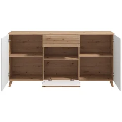 Credenza Bianco Marrone Rovere Nodi un Cassetto 3 Ripiani 173x41.5x87.5h cm, Apertura Battente, a Ribalta, Scorrevole - Morlupo