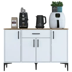 Credenza Bianco Marrone Rovere un Cassetto 2 Ripiani 79x35x97.5h cm, Apertura Battente e Scorrevole - Verduno