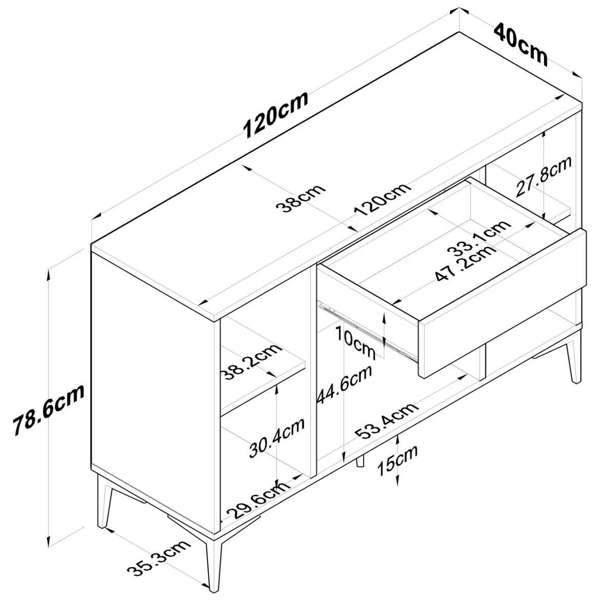 Credenza Bianco Marrone Rovere un Cassetto 2 Ripiani 79x35x97.5h cm, Apertura Battente e Scorrevole - Verduno