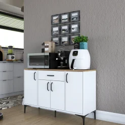 Credenza Bianco Marrone Rovere un Cassetto 2 Ripiani 79x35x97.5h cm, Apertura Battente e Scorrevole - Verduno