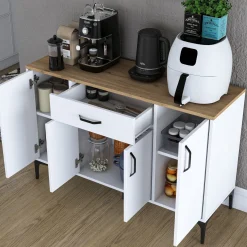 Credenza Bianco Marrone Rovere un Cassetto 2 Ripiani 79x35x97.5h cm, Apertura Battente e Scorrevole - Verduno