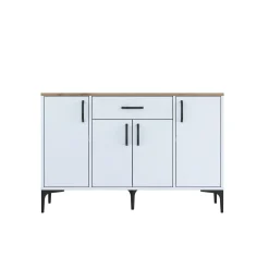 Credenza Bianco Marrone Rovere un Cassetto 2 Ripiani 79x35x97.5h cm, Apertura Battente e Scorrevole - Verduno