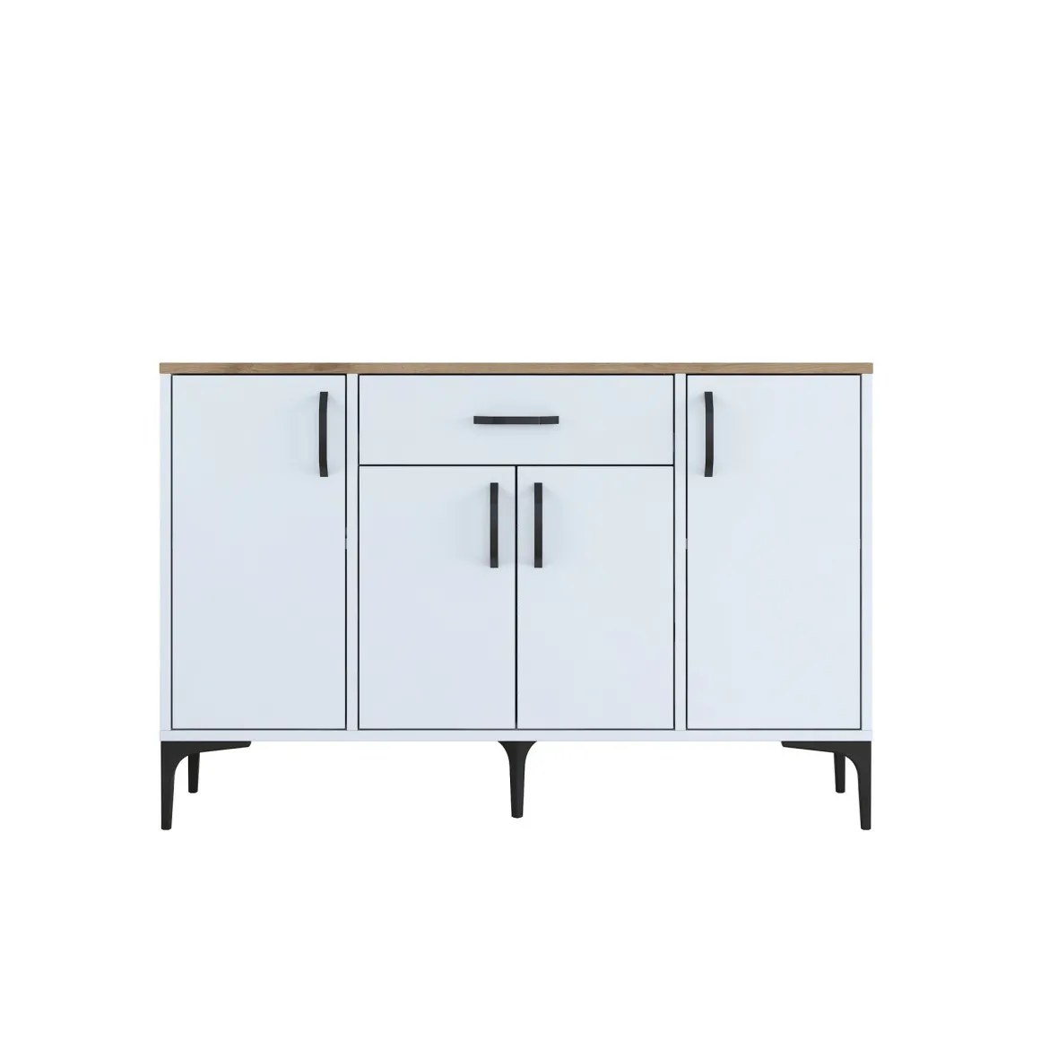 Credenza Bianco Marrone Rovere un Cassetto 2 Ripiani 79x35x97.5h cm, Apertura Battente e Scorrevole - Verduno