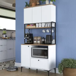 Credenza Bianco Marrone Rovere un Cassetto 4 Ripiani 102.5x40x94h cm, Apertura Battente e Scorrevole - Levate