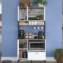 Credenza Bianco Marrone Rovere un Cassetto 4 Ripiani 102.5x40x94h cm, Apertura Battente e Scorrevole - Levate