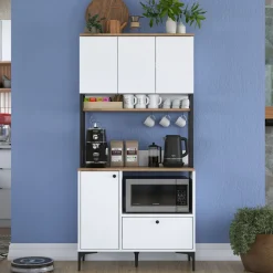 Credenza Bianco Marrone Rovere un Cassetto 4 Ripiani 102.5x40x94h cm, Apertura Battente e Scorrevole - Levate