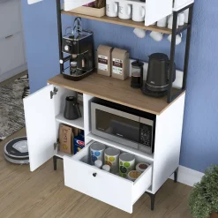 Credenza Bianco Marrone Rovere un Cassetto 4 Ripiani 102.5x40x94h cm, Apertura Battente e Scorrevole - Levate