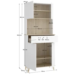 Credenza Bianco Marrone Rovere un Cassetto 5 Ripiani 179.5x40x94h cm, Apertura Battente e Scorrevole - Levate