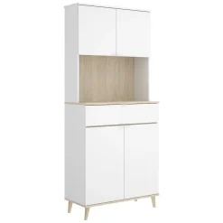 Credenza Bianco Marrone Rovere un Cassetto 5 Ripiani 179.5x40x94h cm, Apertura Battente e Scorrevole - Levate