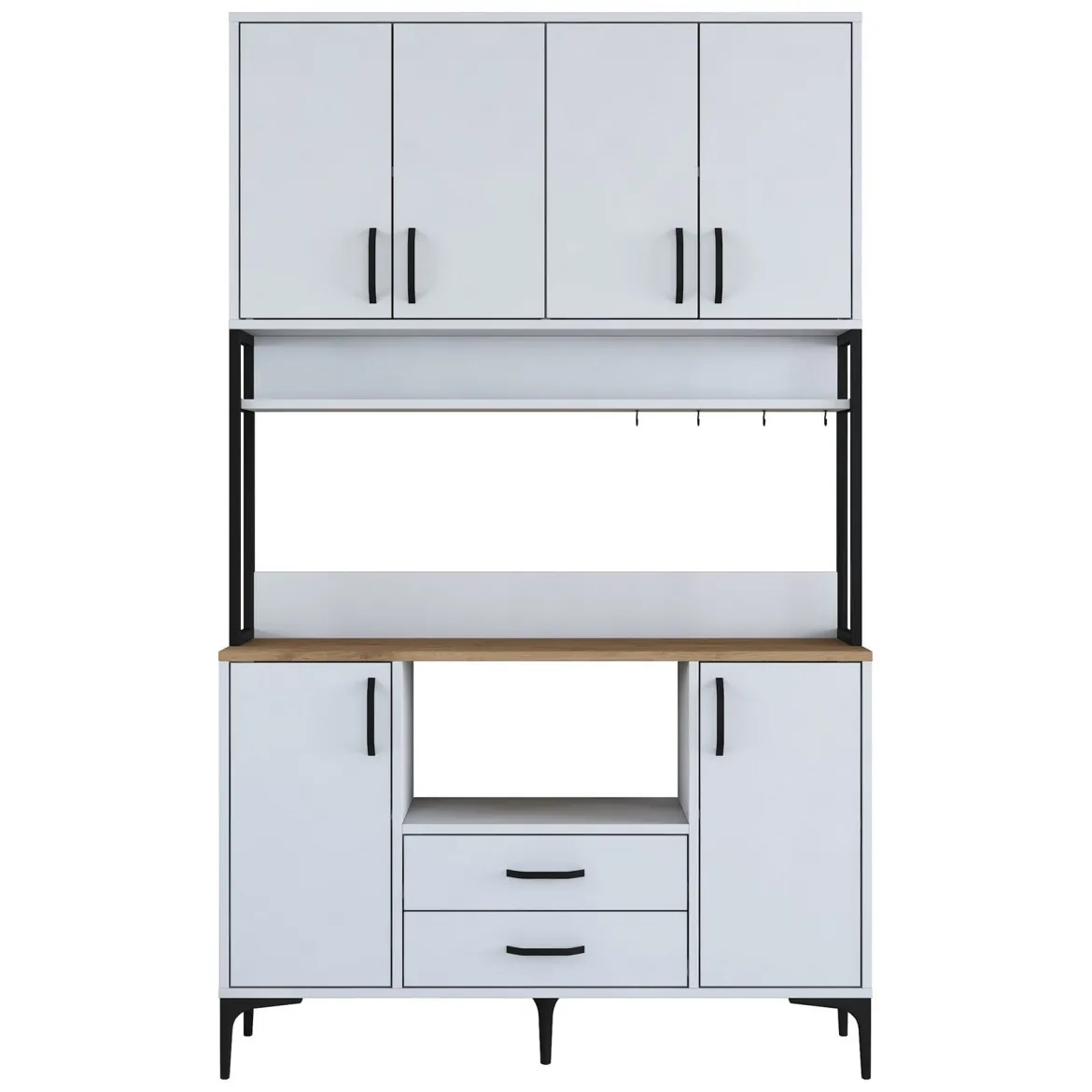 Credenza Bianco Nero 2 Cassetti 5 Ripiani 120x38x199h cm, Apertura Battente, Scorrevole - Mairago