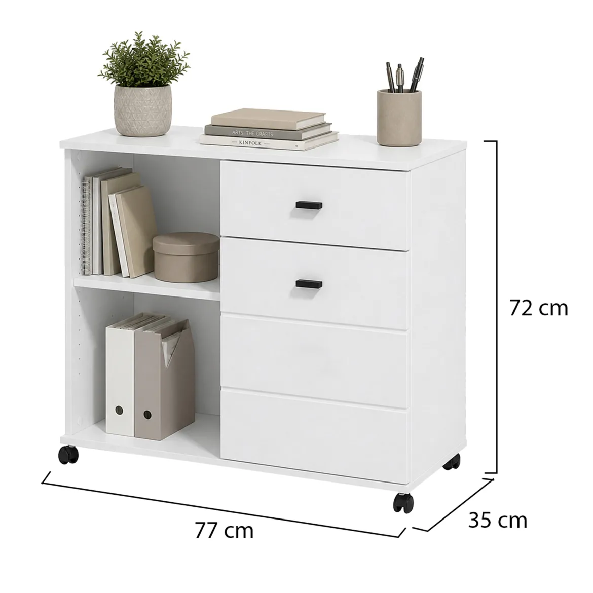 Credenza Bianco Nero 2 Ripiani un Cassetto 77x35x78h cm, 2 Ante - Pisac