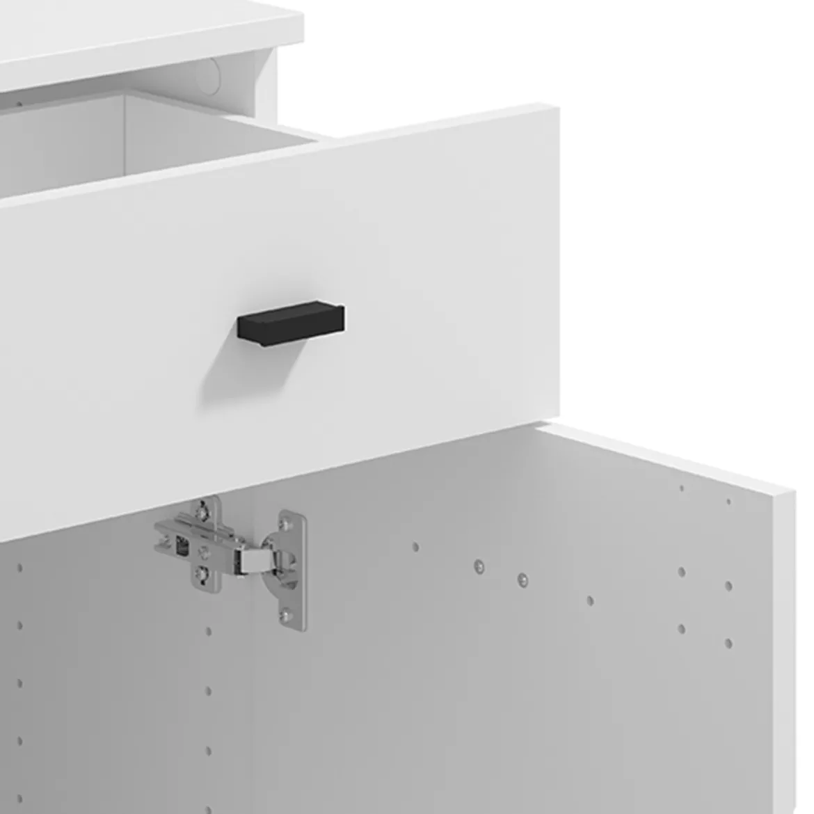 Credenza Bianco Nero 2 Ripiani un Cassetto 77x35x78h cm, 2 Ante - Pisac