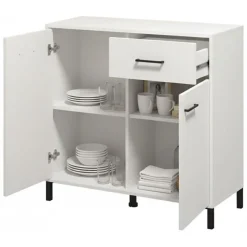 Credenza Bianco Nero 2 Ripiani un Cassetto 93x40x90h cm, 2 Ante - Laerruu