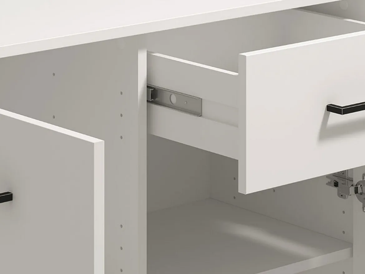 Credenza Bianco Nero 2 Ripiani un Cassetto 93x40x90h cm, 2 Ante - Laerruu