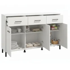 Credenza Bianco Nero 3 Ripiani 3 Cassetti 138x40x90h cm, 3 Ante - Laerru