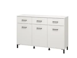 Credenza Bianco Nero 3 Ripiani un Cassetto 116x35x78h cm, 3 Ante - Uyuni