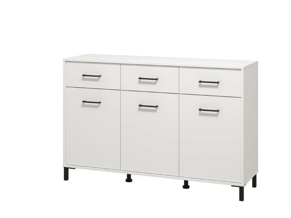 Credenza Bianco Nero 3 Ripiani un Cassetto 116x35x78h cm, 3 Ante - Uyuni