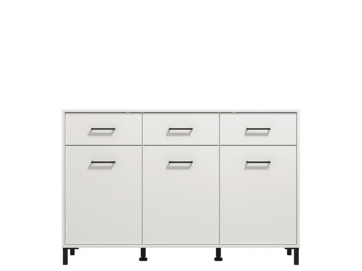 Credenza Bianco Nero 3 Ripiani un Cassetto 116x35x78h cm, 3 Ante - Uyuni