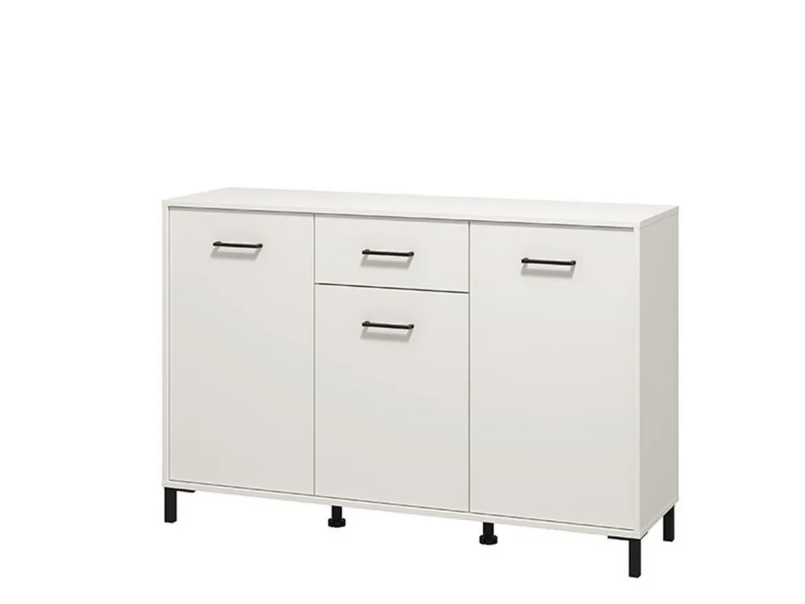 Credenza Bianco Nero 4 Ripiani 2 Cassetti 182.5x40x90h cm, 4 Ante - Grondona