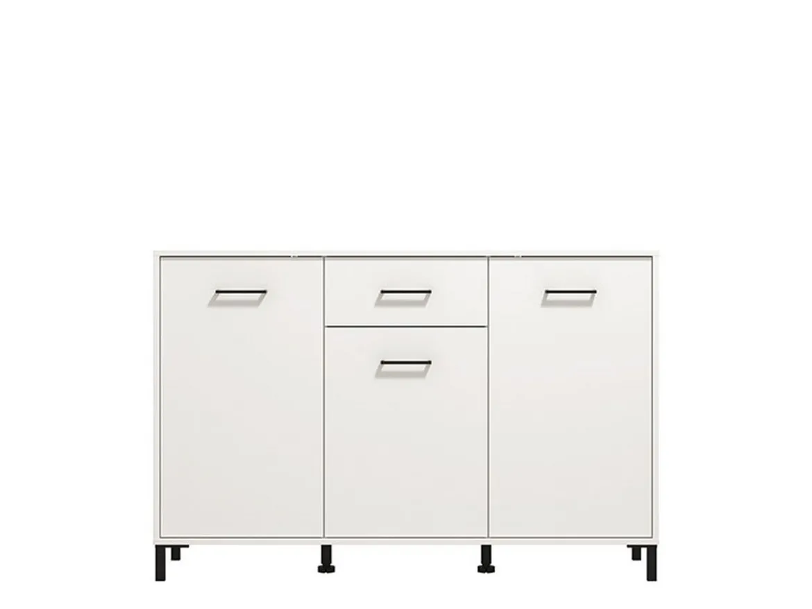 Credenza Bianco Nero 4 Ripiani 2 Cassetti 182.5x40x90h cm, 4 Ante - Grondona