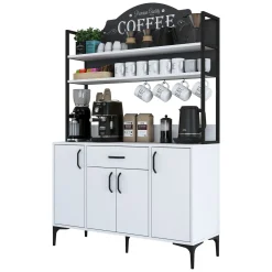 Credenza Bianco Nero 4 Ripiani un Cassetto 120x40x184h cm, 4 Ante - Camino