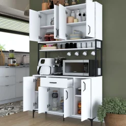 Credenza Bianco Nero 5 Ripiani un Cassetto 120x40x199h cm, 8 Ante - Cavriago