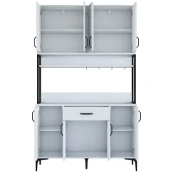 Credenza Bianco Nero 5 Ripiani un Cassetto 120x40x199h cm, 8 Ante - Cavriago