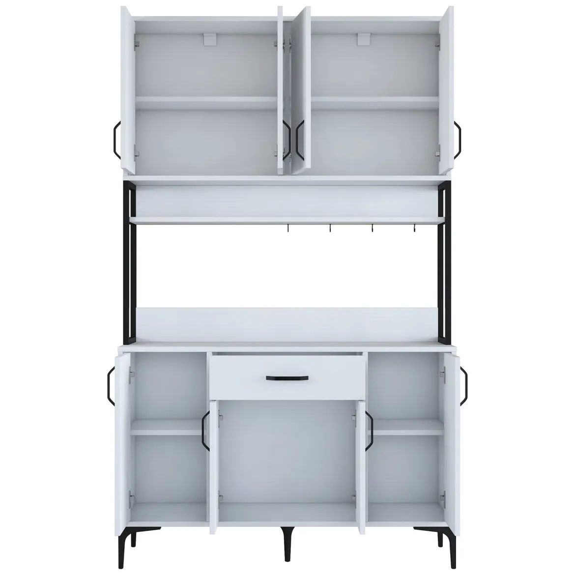 Credenza Bianco Nero 5 Ripiani un Cassetto 120x40x199h cm, 8 Ante - Cavriago