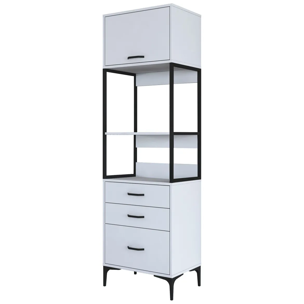 Credenza Bianco Nero un Ripiano 3 Cassetti 60x40x199h cm, Un'anta - Capua