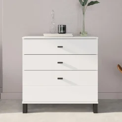 Credenza Bianco Opaco 3 Cassetti un Ripiano 77x35x78h cm, Apertura Scorrevole - Mindo