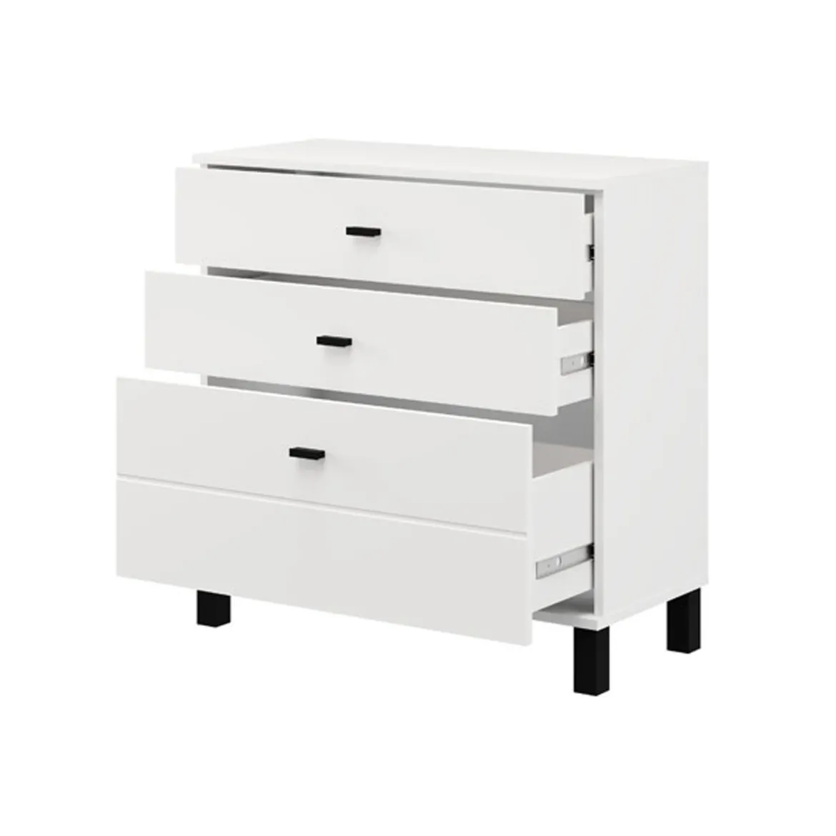 Credenza Bianco Opaco 3 Cassetti un Ripiano 77x35x78h cm, Apertura Scorrevole - Mindo